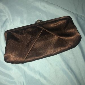 USED ONCE Brown Evening Satin Clutch